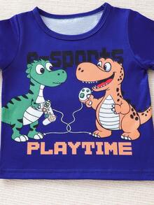 Baby Boy Cartoon Dinosaur & Letters Printed Short Sleeve T-Shirt - Multicolor - View 8