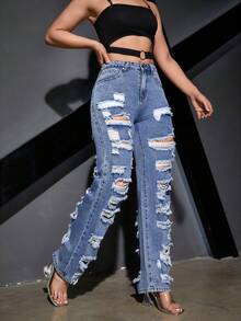 Gợi cảm Eo cao Quần legging thẳng Với Lớn Mặt trước Và Trở lại Đối với phụ nữ , Phong cách đường phố - Rửa trung bình - Xem 3