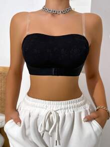 Women's Solid Color Lace Splice Front Closure Push Up Bra - Black - View 3