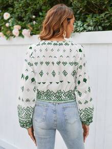 Aveloria Women'S Geometric Pattern Long Sleeve Shirt Fall Cloth For Women - Green - View 2