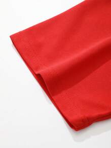 男士搞笑印花下垂肩短袖圓領t恤 - 紅色 - 查看 4