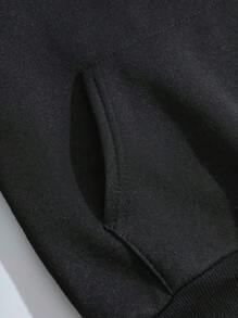 SHEIN EZwear 女士尺寸連帽衛衣與長褲兩件套裝,印有字母圖案 - 黑色 - 查看 9