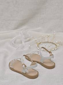 Girls Fashionable & Comfortable Transparent Pearl Wave Style Princess Sandals For Mid/Kids