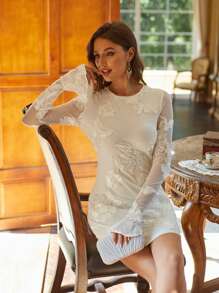 Anewsta 女式露背裙配有3d花卉裝飾