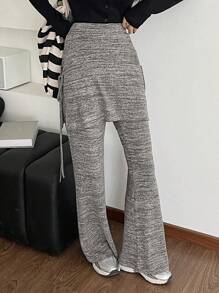 DAZY 女性拼接裙式束邊運動褲 - 灰色 - 查看 2