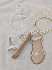 Girls Fashionable & Comfortable Transparent Pearl Wave Style Princess Sandals For Mid/Kids
