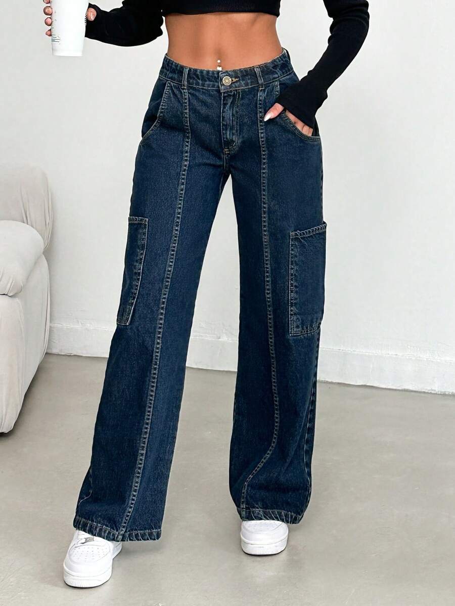 EURMUSE Women'S Wide Pocket Denim Jeans - Dark Wash - View 1