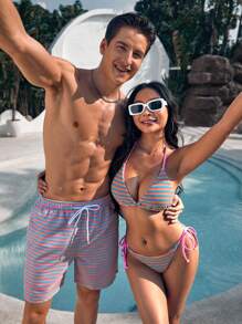 Manfinity VDAYZ Men's Striped Drawstring Board Shorts - Multicolor - View 1