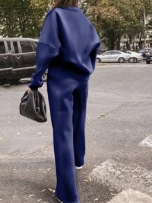 INAWLY 女士字母印花圓領運動服套裝 - 藏蓝色 - 查看 2