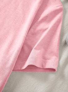 SHEIN 玫瑰与字母印花 T 恤 图案 T 恤 女式上衣 - 淺粉色 - 查看 5