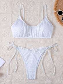 SHEIN Swim Damen Bestickter Seitenknotenbikinisatz für den Sommer