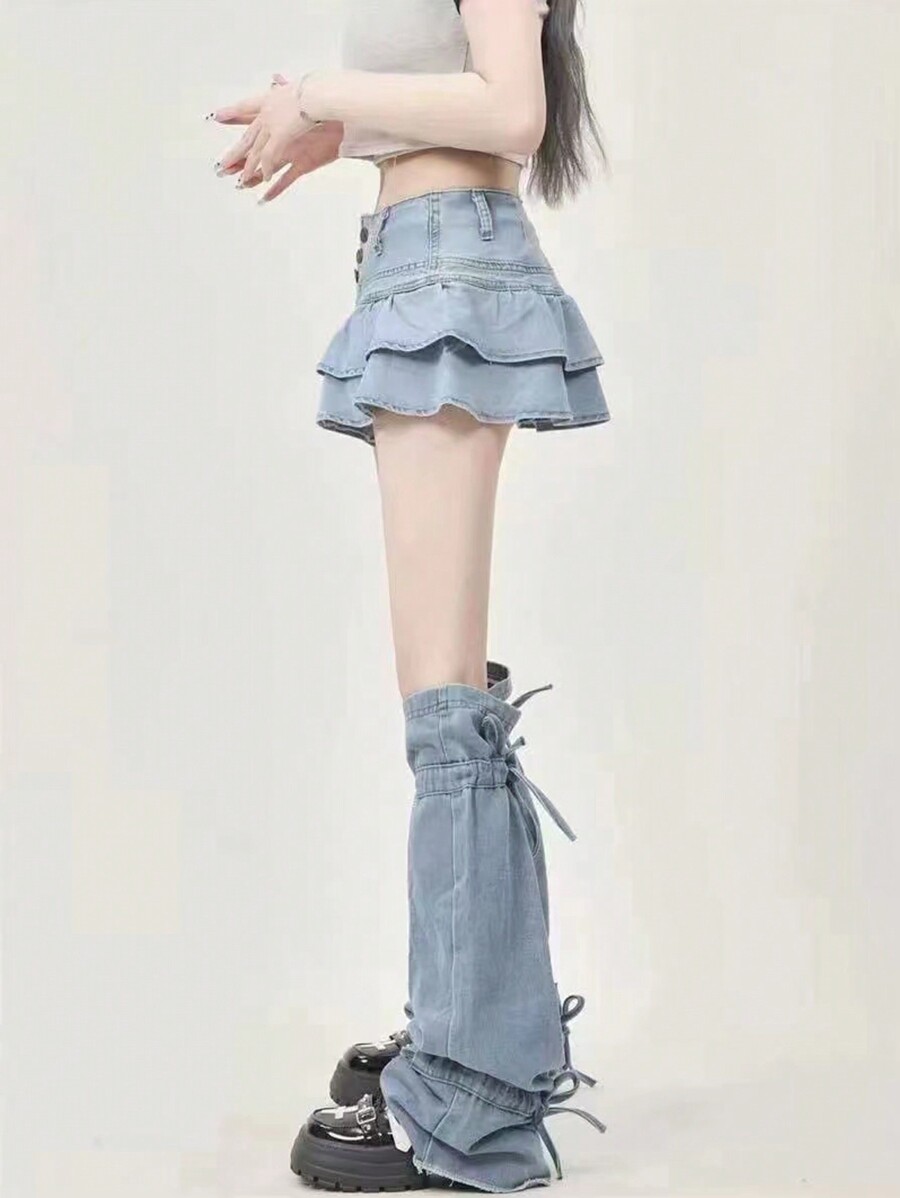 ROMWE Goth 1pair Simple Vintage Light Blue Denim Leg Warmers SHEIN USA