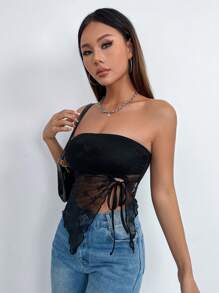 SHEIN Unity Seno Nudo Cima In Pizzo - nero - Visualizzare 3