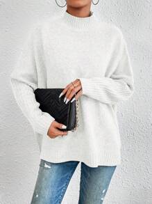 Cloudara Mock Neck Batwing Sleeve Sweater - White - View 5