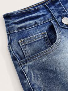 SHEIN ICON Women's Low Waisted Washed Denim Mini Skirt - Dark Wash - View 3