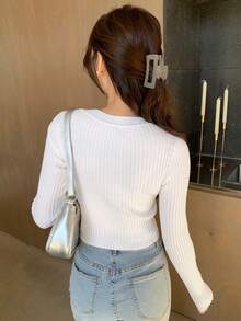 DAZY Women's Round Neck Long Sleeve Sweater Fall - White - View 8