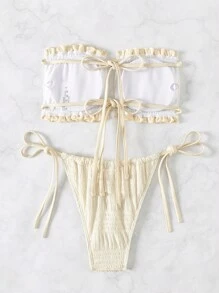 SHEIN Swim Ensemble de bikini bandeau à volants pour femmes douces plage d'été