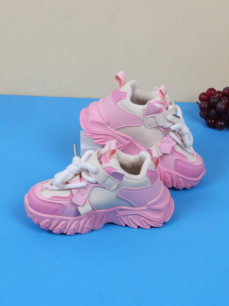 1雙兒童運動鞋，內裏有毛絨絨，適用於秋冬季節 - 粉色 - 查看 1