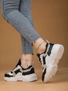 Women's Breathable Lightweight Fashionable Thick-Soled High/Low-Top Sneakers, All Seasons, Casual Sports Shoes, Chunky Sneakers