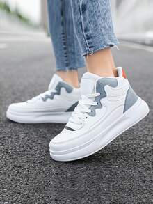 Women's Casual Sports Shoes - Fashionable Thick-Soled, Lace-Up Sneakers. - White - View 7