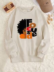 SHEIN Slayr 圓領寬鬆版型人像&字母印花長袖衫 - 杏色 - 查看 5