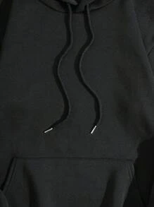 SHEIN EZwear 女士尺寸連帽衛衣與長褲兩件套裝,印有字母圖案 - 黑色 - 查看 8