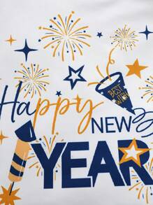 SHEIN 4入組男孩新年標語印花休閒圓領t恤和短褲緊身家居服 - 彩色 - 查看 6