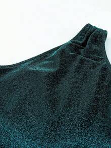 Acelitt Vestido de dama de honor de un hombro fruncido bajo cruzado brillante - Verde - Ver 1