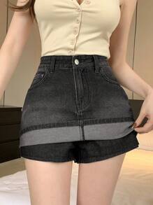 DAZY Váy Jeans Denim Nữ Cạp Thấp - màu đen - Xem 2
