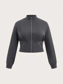 ROMWE PUNK Women's Plus Size Zipper Front Long Sleeve Sweatshirt - Blue - View 1