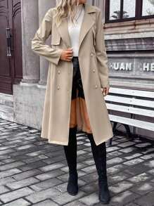 SHEIN Frenchy 雙排釦腰帶風衣外套 - 杏色 - 查看 4