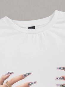 SHEIN EZwear 2入組女款手印短袖t恤 - 彩色 - 查看 5