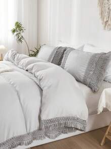 3pcs/Set Gray Fringe Mesh Polyester Bedding Set - Grey - View 2