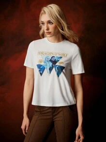 Game of Thrones X SHEIN Crew Neck Short Sleeve Print T-Shirt - White - View 5