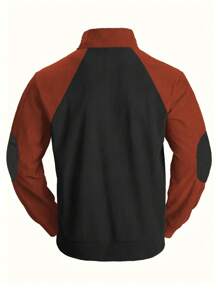 Manfinity Homme 男士拼色紐扣四分之一運動衫 - 橘色 - 查看 2