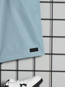 SHEIN 青少年男孩休閒舒適色塊兩件套 - 藍色 - 查看 7