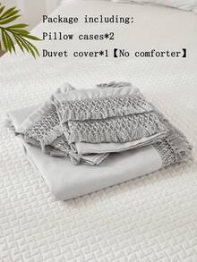 3pcs/Set Gray Fringe Mesh Polyester Bedding Set - Grey - View 5