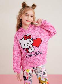 HELLO KITTY AND FRIENDS | SHEIN Tween Girl Heart Print Hooded Sweatshirt - Multicolor - View 4