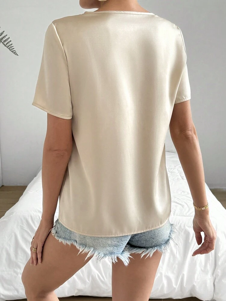 Ladies' Asymmetrical Collar Short Sleeve Shirt