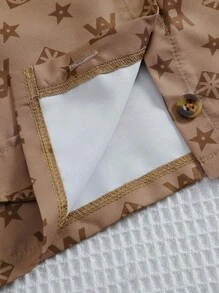 SHEIN 幼童女孩3入組夏季新款星星印花套裝,包括時尚衣服、背心上衣和裙子,為可愛造型添彩 - 卡其色 - 查看 3