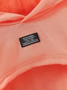 Teenage Girls' 3pcs/Set Letter Patch High Low Hem Hoodie, Tank Top & Shorts Outfit - Orange - View 4