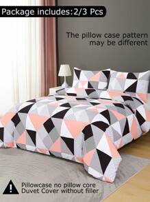 2/3 件套床上用品，超细纤维拉绒材质，几何图案设计，1 个羽绒被套 + 2 个枕套 - 粉色 - 查看 4