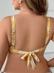 SHEIN Swim Curve 夏季大码女式树叶印花宽肩带比基尼上衣 - 彩色 - 查看 2