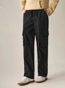 Manfinity VCAY 男士編織休閒直筒褲 - 黑色 - 查看 4