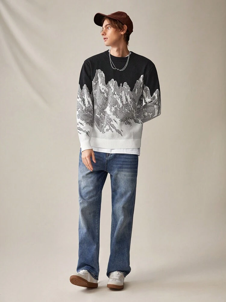 Men's Fashionable Long Sleeve Sweater, For Fall Winter