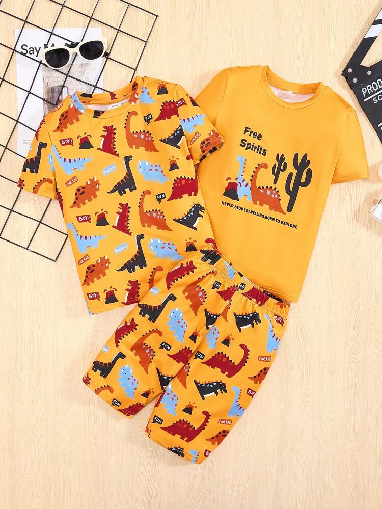 Tween Boy Casual Round Neck Short Sleeve T-Shirt And Shorts Snug Fit Pajama Set
