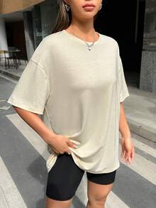 SHEIN EZwear 1pc Women's Loose Street Style Galaxy Print T-Shirt - Apricot - View 5