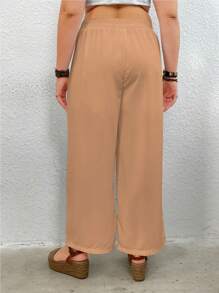 Calvaya Plus Size Solid Color Waist Tie Pants Fall Cloth For Women - Yellow - View 2