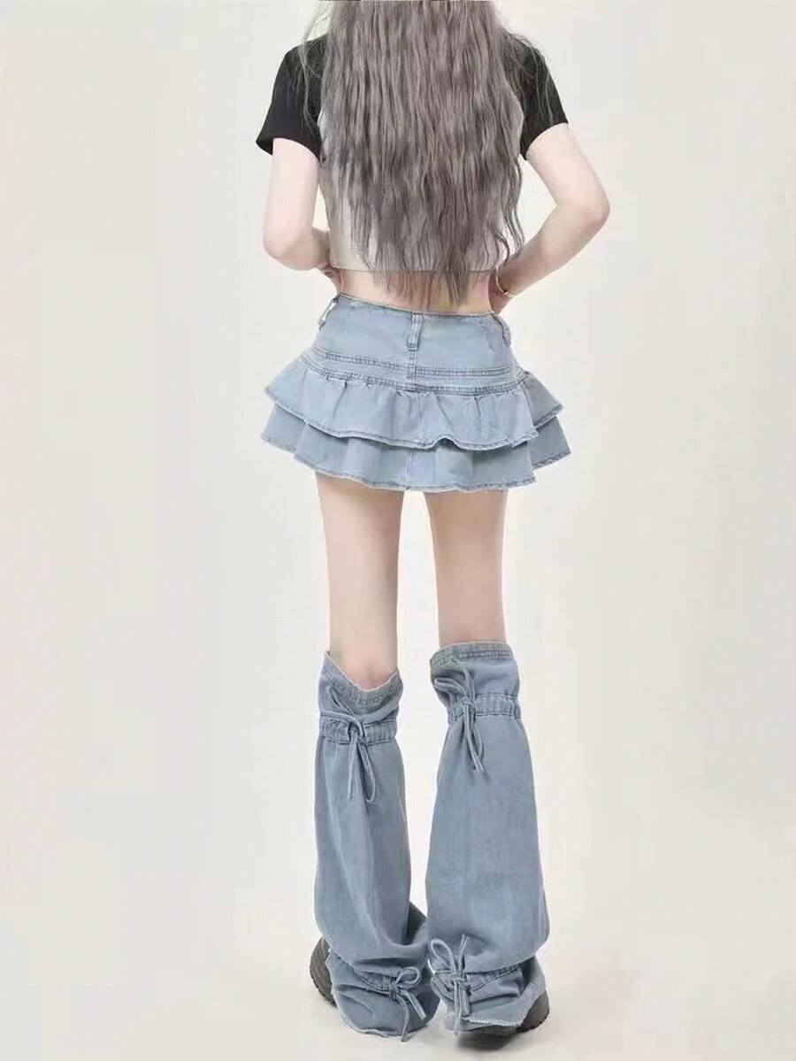 ROMWE Goth 1pair Simple Vintage Light Blue Denim Leg Warmers SHEIN USA