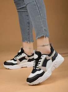 Women's Breathable Lightweight Fashionable Thick-Soled High/Low-Top Sneakers, All Seasons, Casual Sports Shoes, Chunky Sneakers